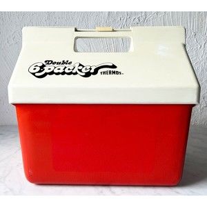 Vintage Thermos Cooler Double 6-Packer 12 Qt Red & White Camping Ice Chest
